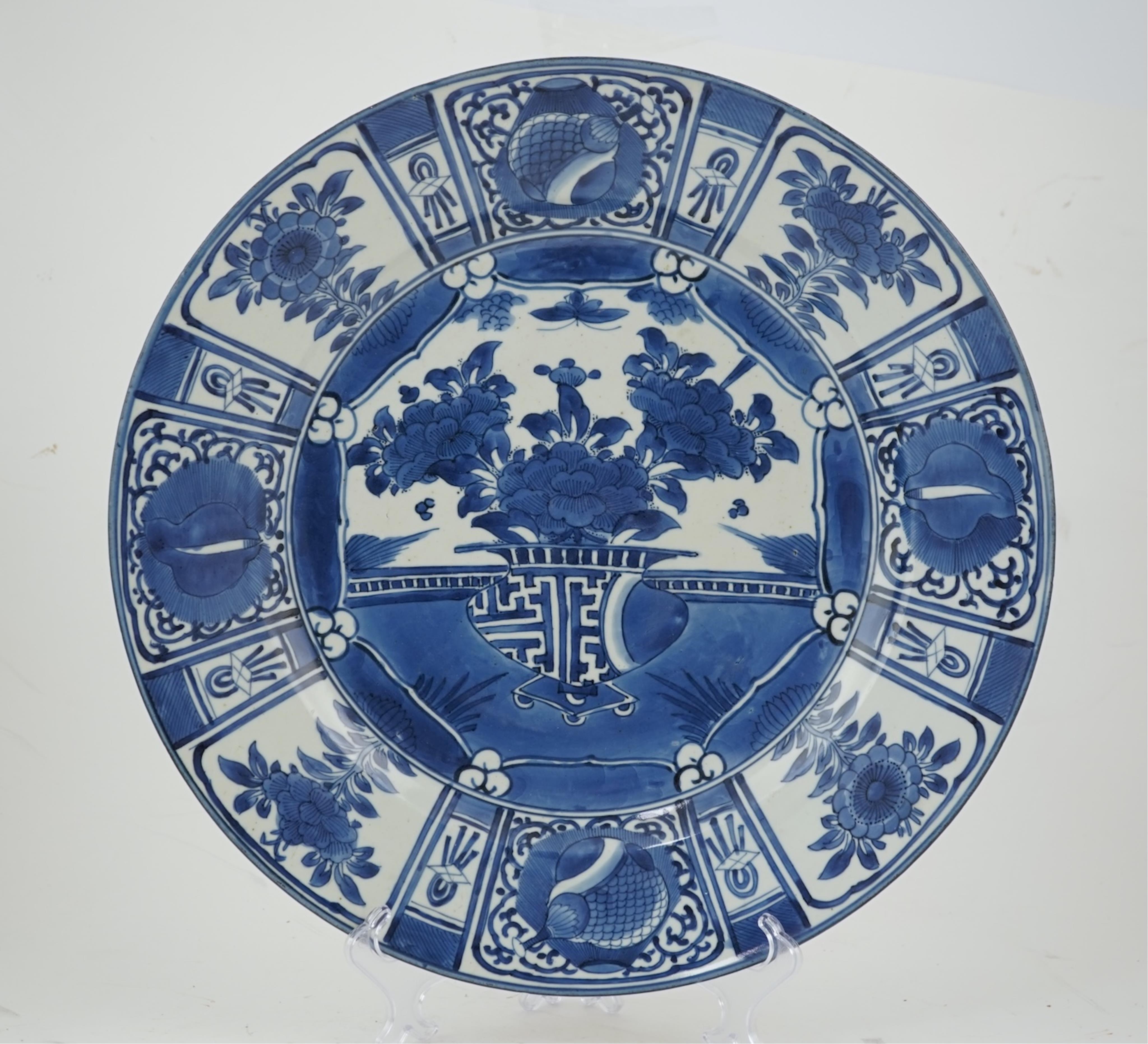 A good Japanese Arita blue and white dish, Genroku period (1688-1704)